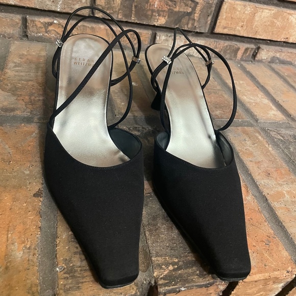 Stuart Weitzman *Gloambiance *Satin *crystal sling back *kitten heel *SZ 9.5 - Picture 2 of 6
